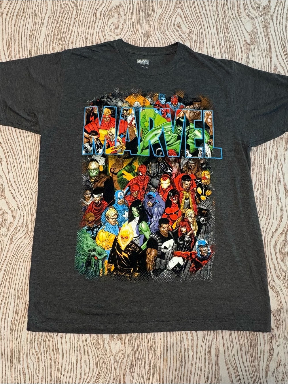 Marvel Charcoal Short-Sleeve Tee with Multicolor Superhero Graphic XL
